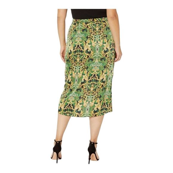 City Chic Plus Size XL 22 Drapey Tulip Faux Wrap Skirt/Silky/Green-Golden - Picture 2 of 12